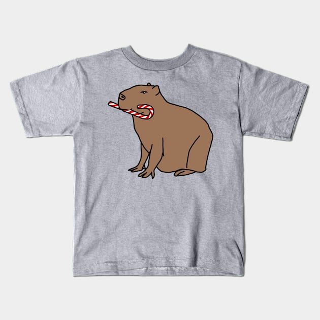 Cute Christmas Capybara with Candy Cane Kids T-Shirt by ellenhenryart